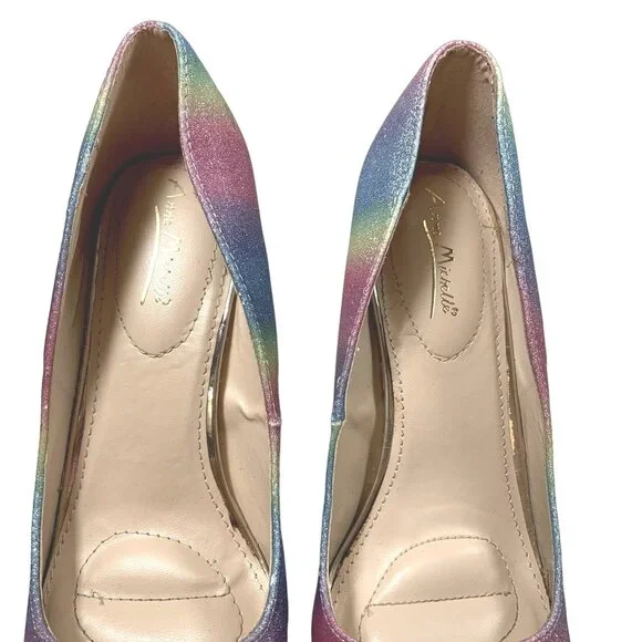 Anne Michelle Hibiscus Heels Womens 8.5 Pastel Rainbow Glitter Mermaid Stiletto - Picture 9 of 16